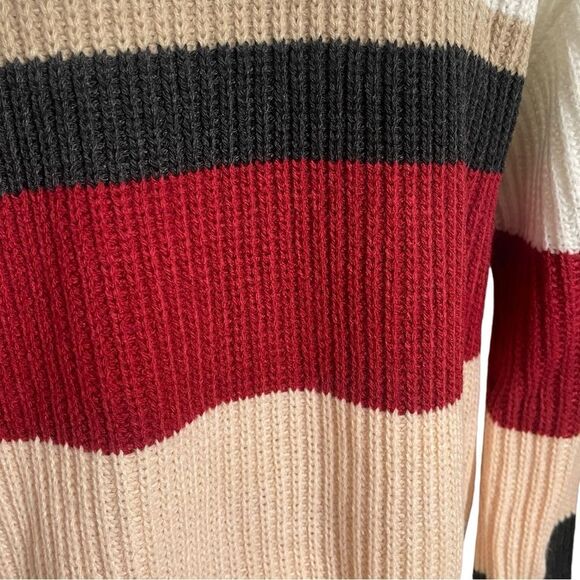 Alelly Color Block Wide Stripe Relaxed Fit V-Neck Ribbed Knit Sweater NWOT - Picture 9 of 13